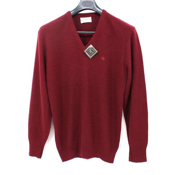 Christian Dior Wine Burgundy Woven Textured V-Neck Sweater XL NEW Orlon Acrylic - Picture 1 of 7